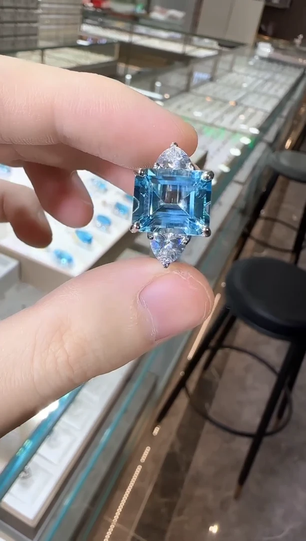 银S925镶嵌戒指托帕石12*10mm