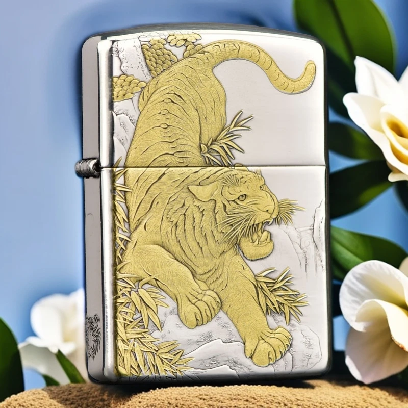【ZIPPO】zippo打火机镀银双热盔甲虎虎生威之宝防风火机男士礼DYJ1