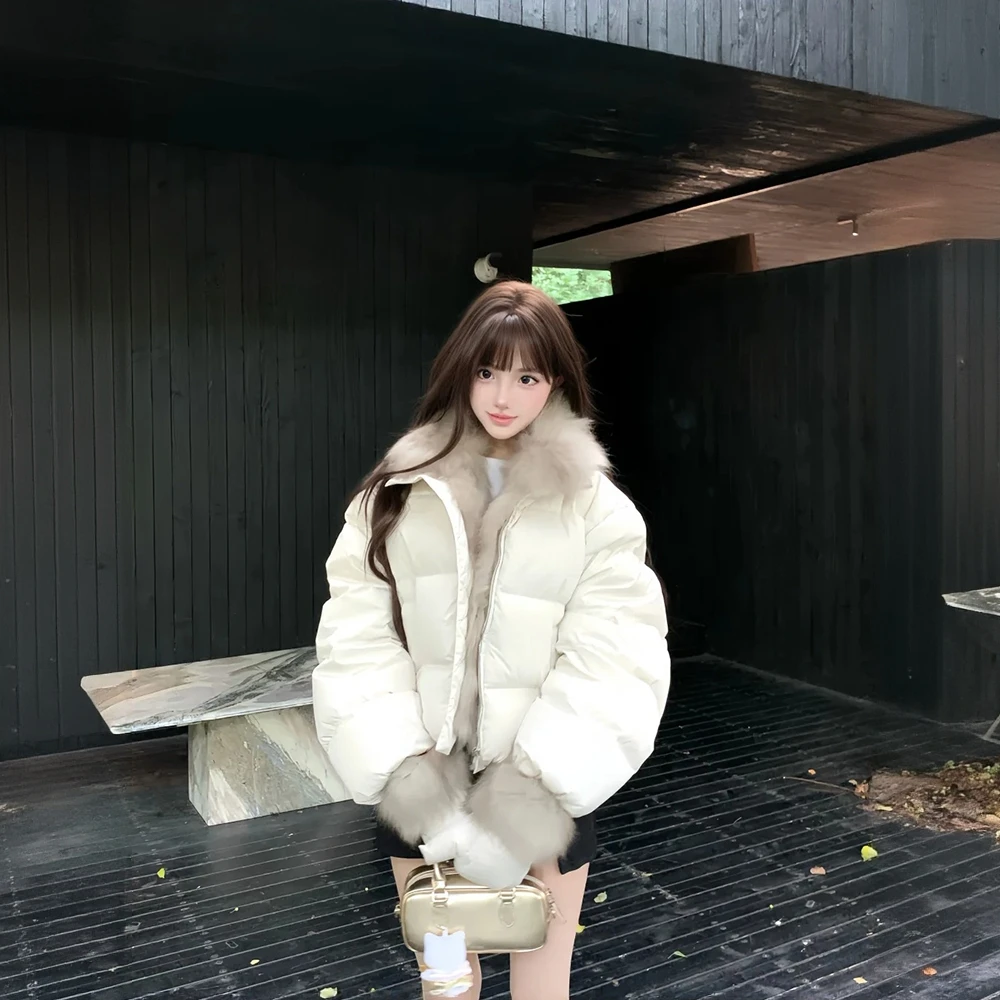 轻绒欧包冬季短款棉服女大毛领宽松加厚小个子韩系皮草面包服外套