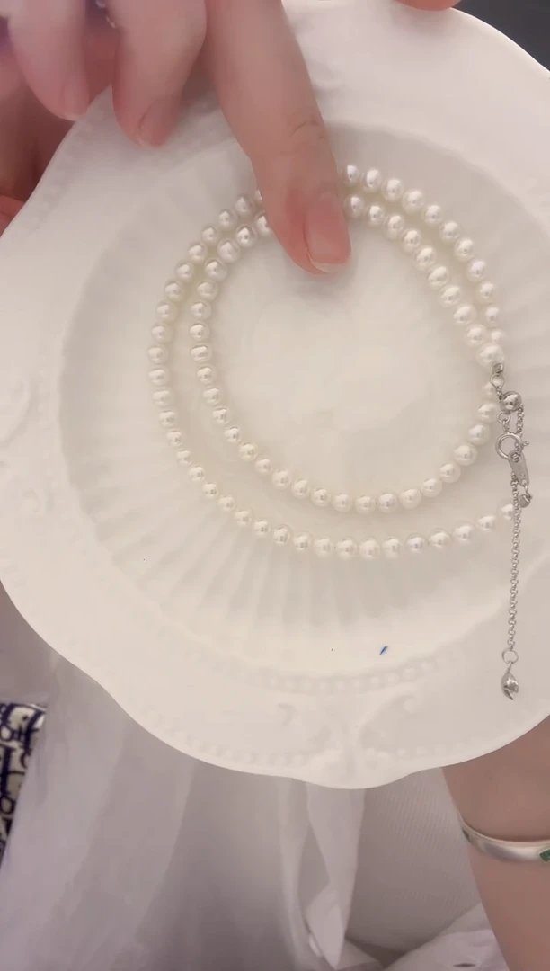 淡水珍珠银S925镶嵌项链4.75-5mm
