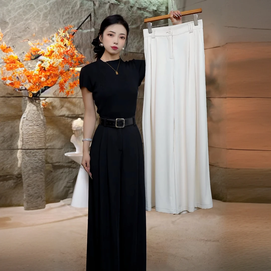 （送腰带）【夏款冰凉丝】垂感拖地阔腿裤高级显瘦西装裤女高腰穿搭