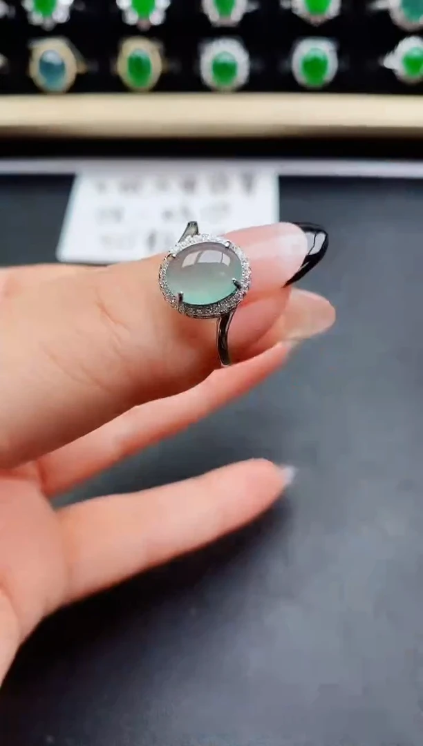 翡翠戒指银S925镶嵌50800
