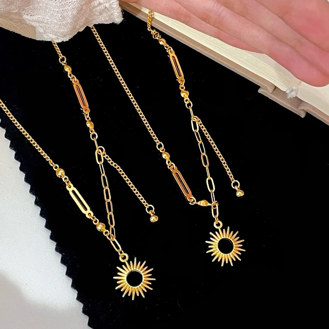 铜合金项链 【金熹菲饰品】时尚亮金色光芒万丈向阳而生项链锁骨链