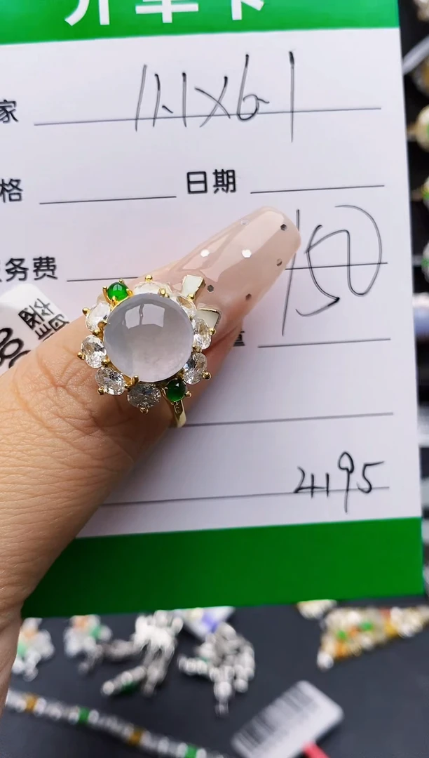 翡翠戒指银S925镶嵌4195