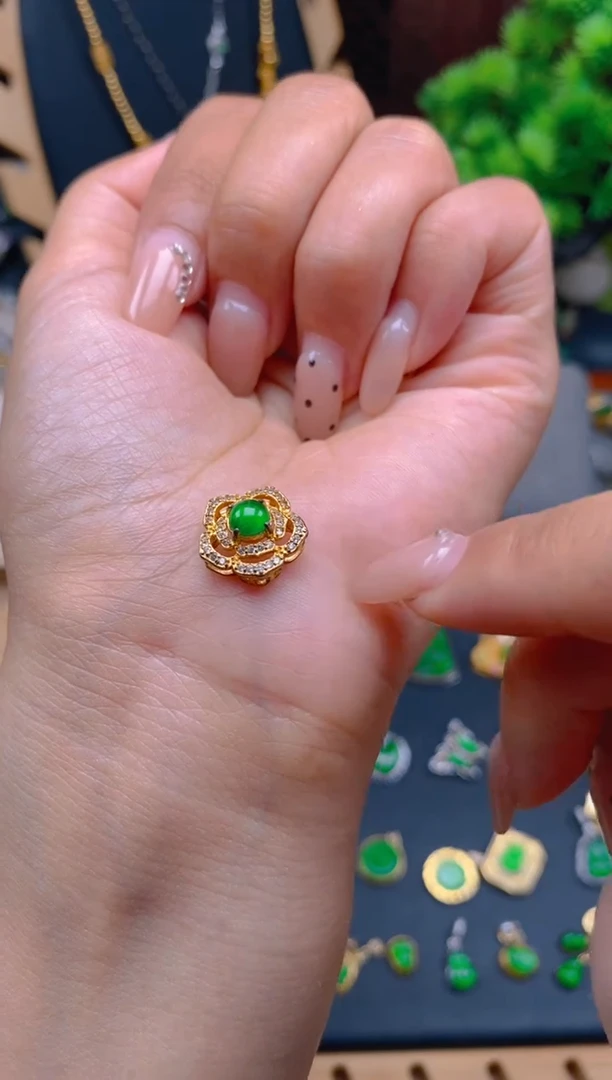 吊坠(不含链)银S925镶嵌翡翠花