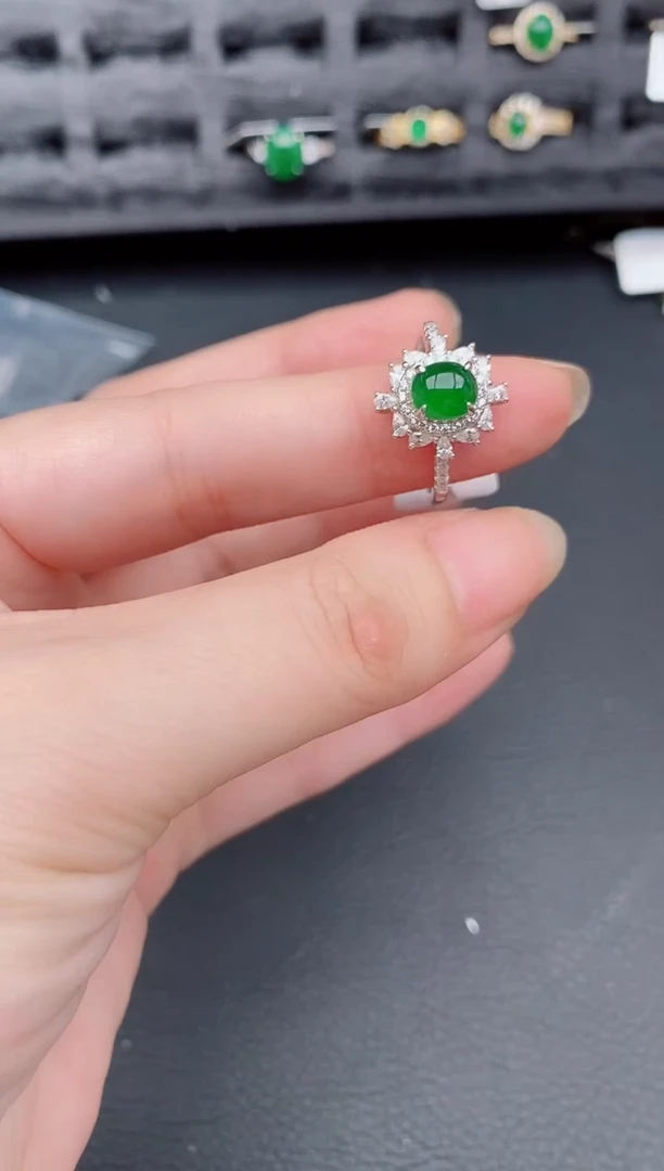 银S925镶嵌戒指翡翠天然a货翡翠274