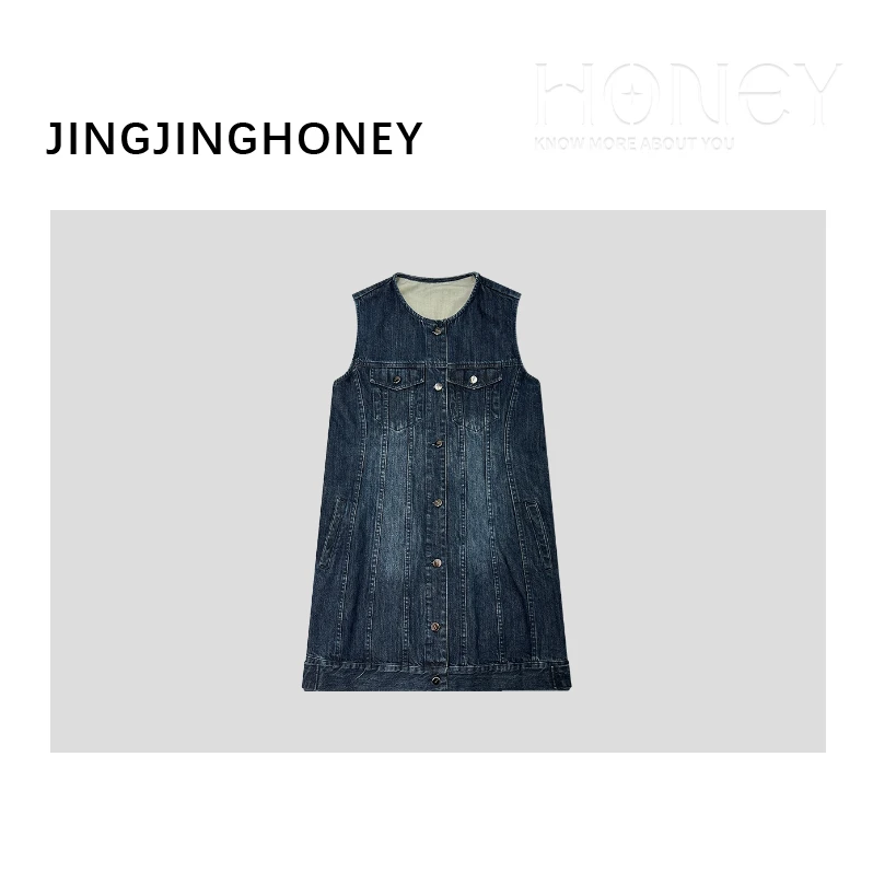 静静哈尼  【美式复古牛仔无袖连衣裙】夏季气质中长裙连衣裙Q82512