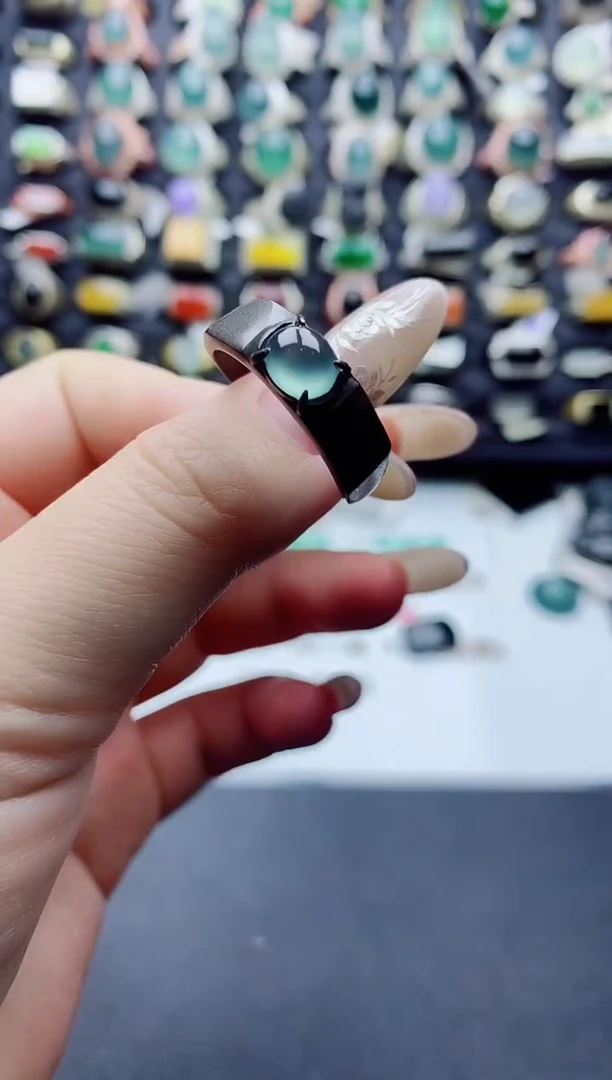 翡翠戒指银S925镶嵌天然翡翠A货男戒