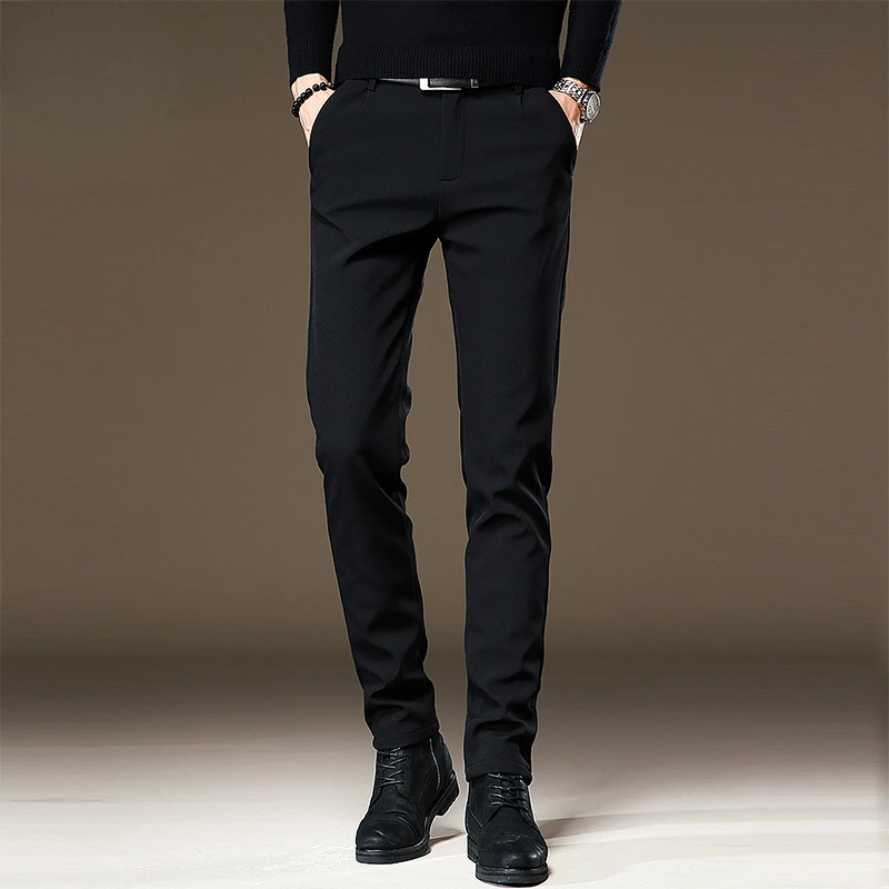 香港黑色西裤男士秋冬季新款直筒修身潮流高级韩版商务弹力休闲裤