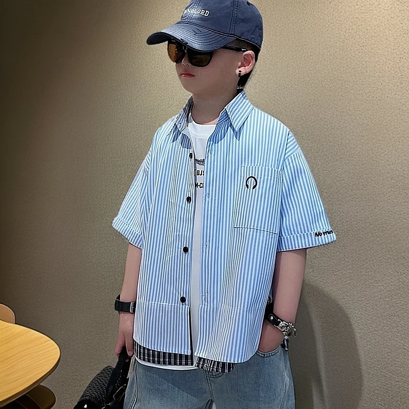 衬衫儿童宽松韩版休闲百搭洋气设计感衬衫潮流中大童帅气小众