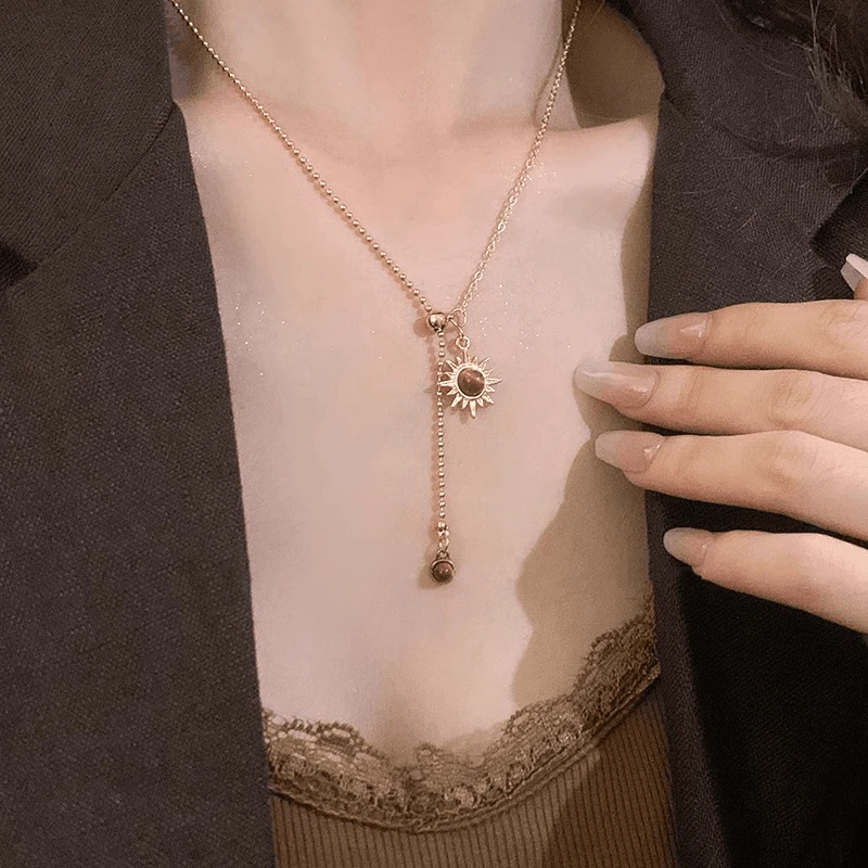 钛钢项链 虎眼石项链女爆款美拉德复古气质高级感毛衣链锁骨链潮