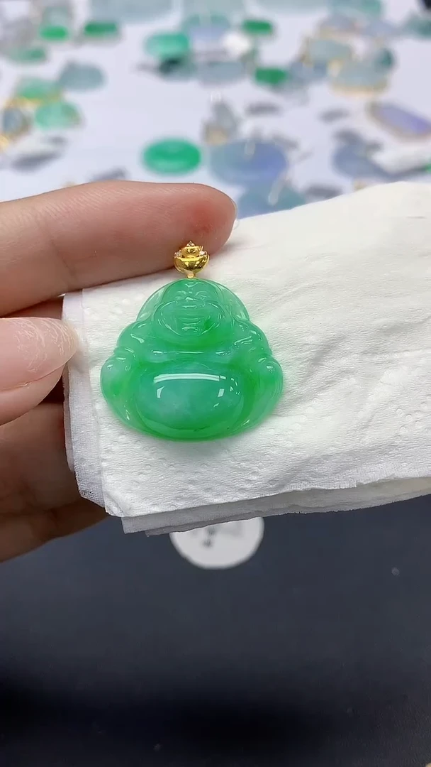 翡翠18K金镶嵌颈饰天然缅甸a货翡翠