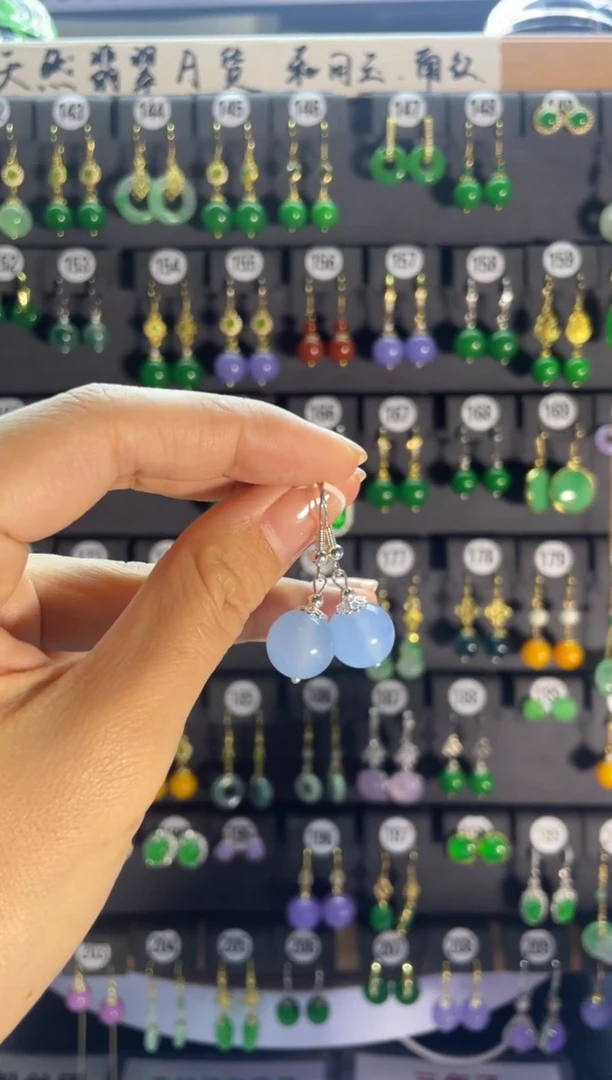 翡翠银S925镶嵌耳饰035