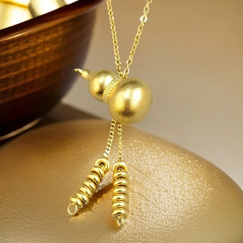 《三狼》9999足金古法葫芦流苏套链基地过检一物一证纯金套链