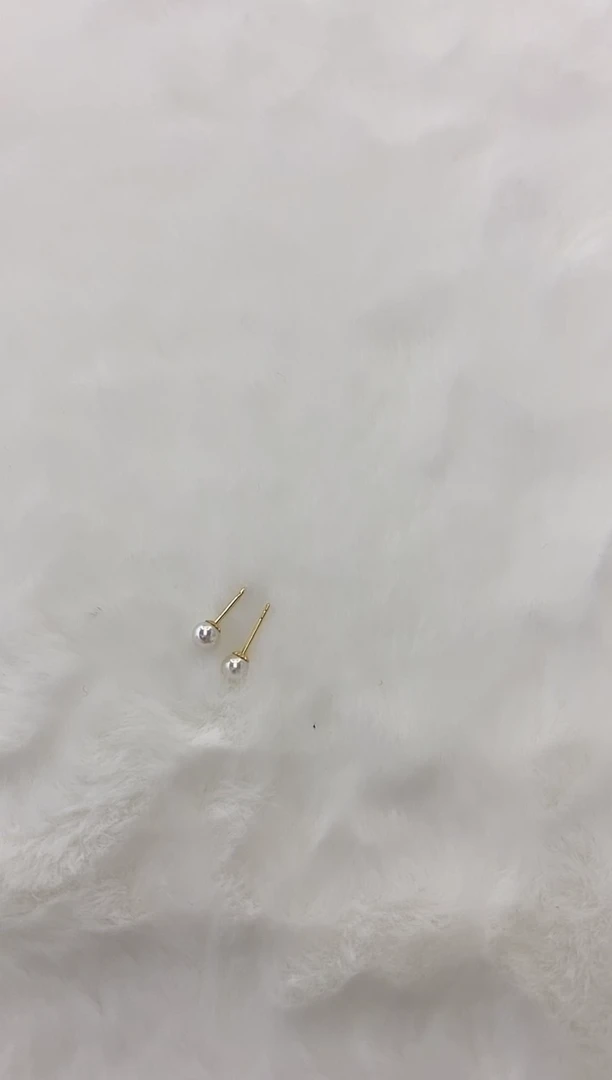 18K金镶嵌耳钉海水珍珠Akoya 耳钉 4.5-5MM 18K金