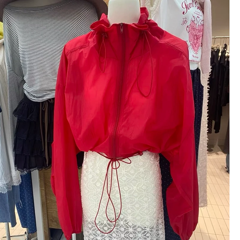 (现货直发)翻领纯色简约短款风衣外套薄款防晒衣开衫空调衫25328