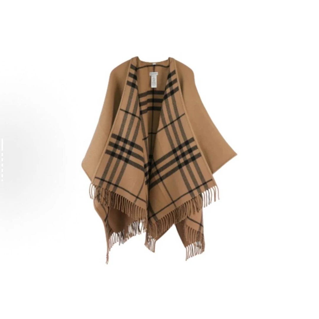 未使用 BURBERRY/博柏利 花花大格纹流苏披肩 驼色（棕色系）