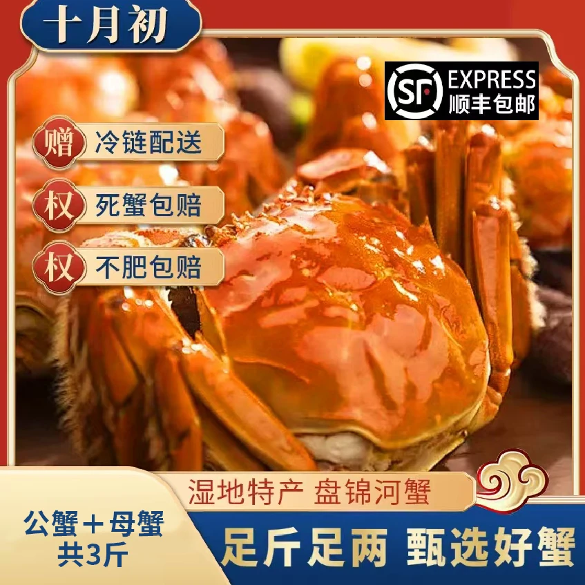 【活蟹】盘锦稻田蟹  （1.3-1两） 混装3斤  母2斤+公1斤（30-26只）