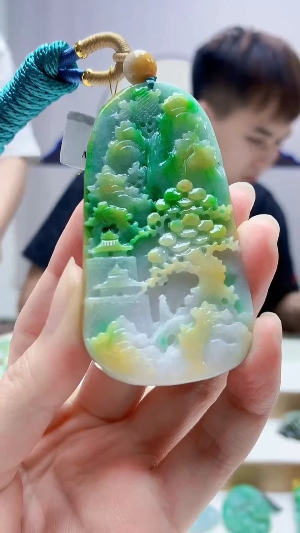 未镶嵌定制翡翠4868zm-毛货挂件山水86