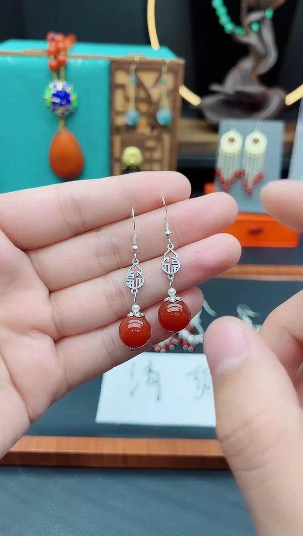 【闪购商品】南红玛瑙耳饰银S925镶嵌230000