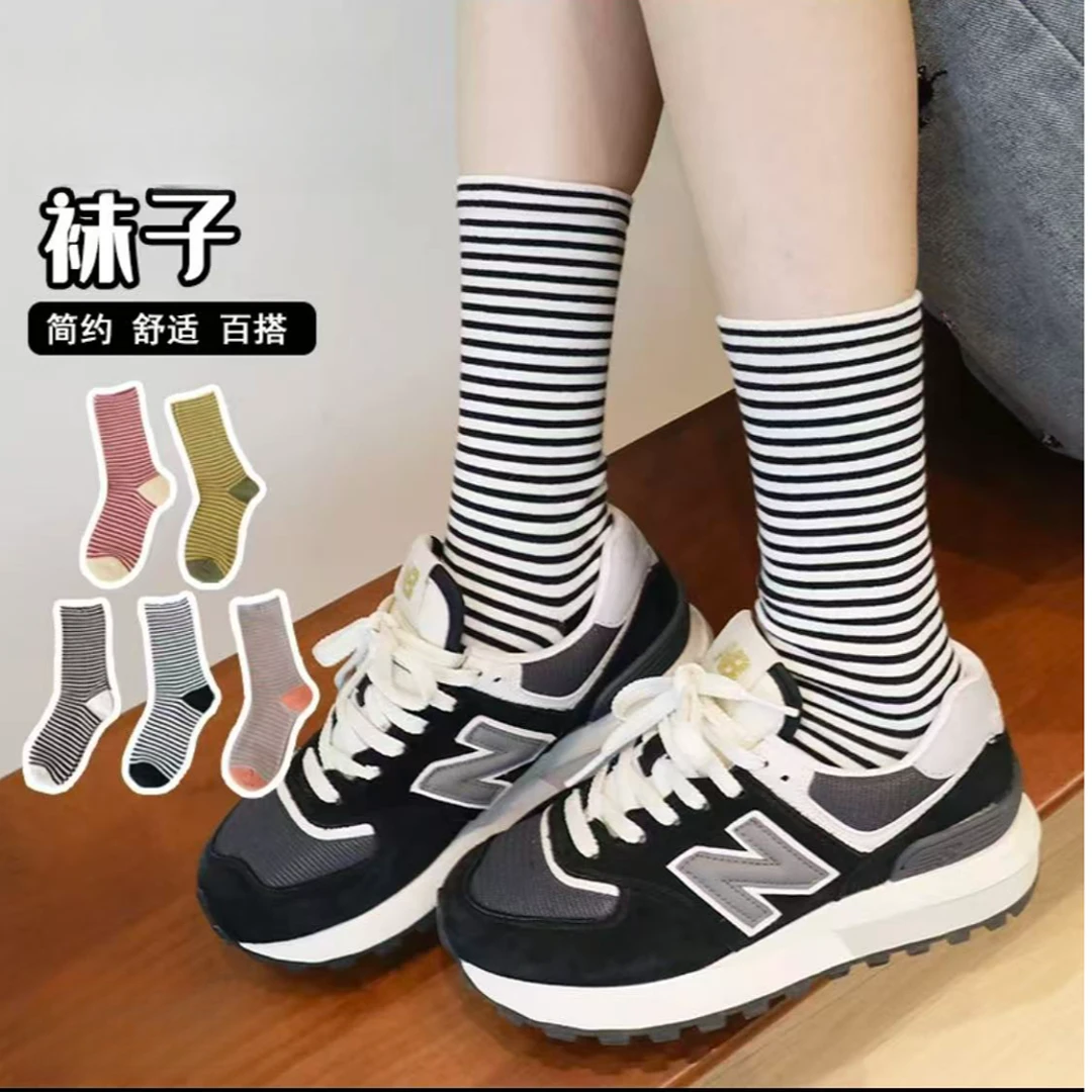 日系细条百搭不撞款立秋百搭松弛感撞色女袜气质氛围堆堆袜