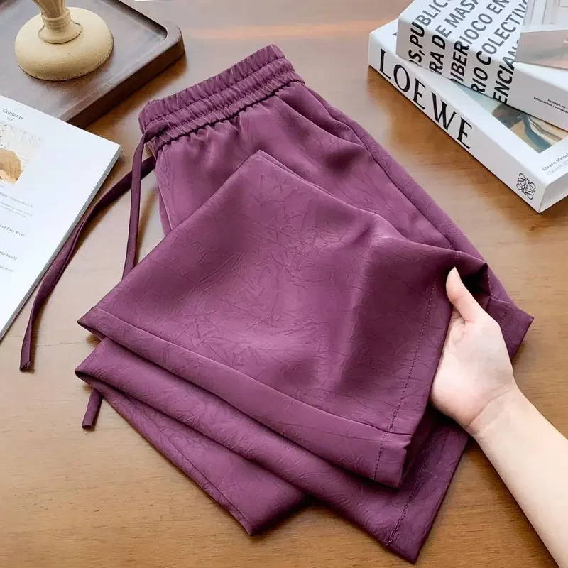 【LUCOCO高奢】醋酸绸面提花夏季高腰显瘦垂感直筒阔腿裤