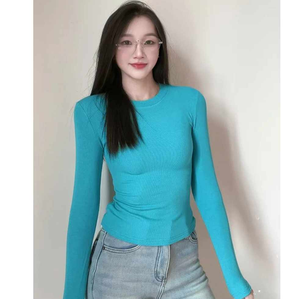 {左小姐自制}加厚磨毛掐腰弹力长袖T恤女修身圆领秋冬打底衫#3926