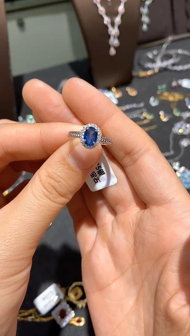 戒指蓝宝石银S925镶嵌戒指