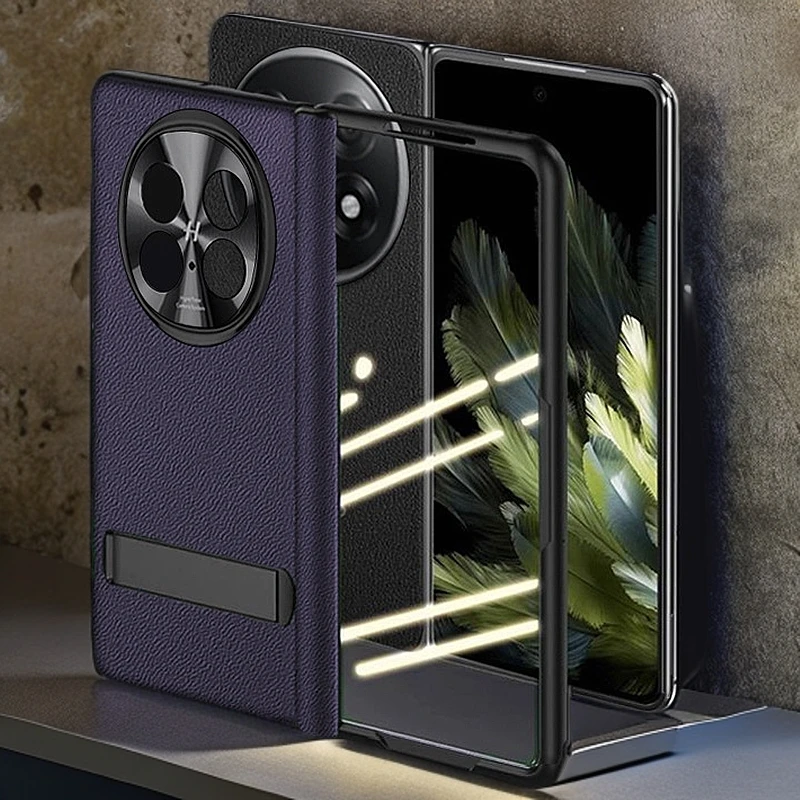 OPPOFindN5手机壳真皮铰链壳膜一体支架防摔全包适用Findn3保护套