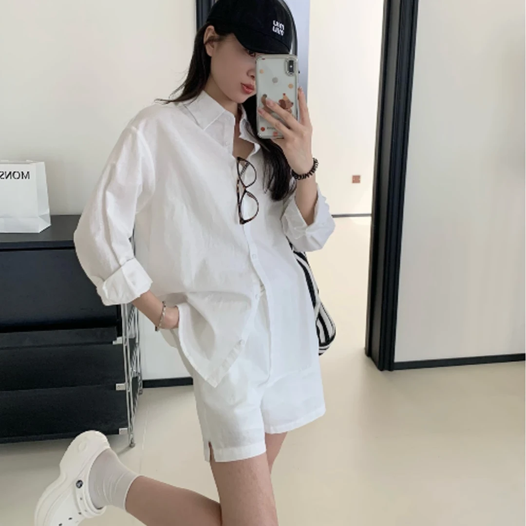《猪猪出品》白色老钱风极简风森系时尚衬衫套装宽松开衫衬衣机能风