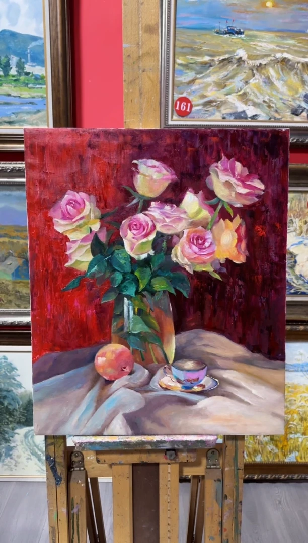 油画俄罗斯手绘油画作品《玫瑰 》50x60cm 内框