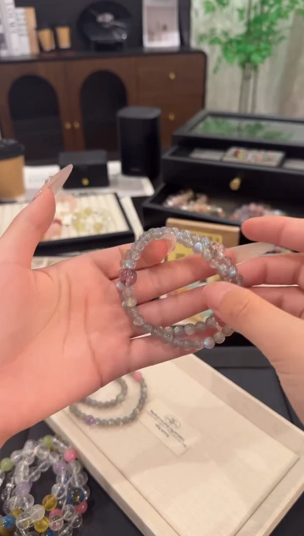 水晶手链合金灰月光双圈x865