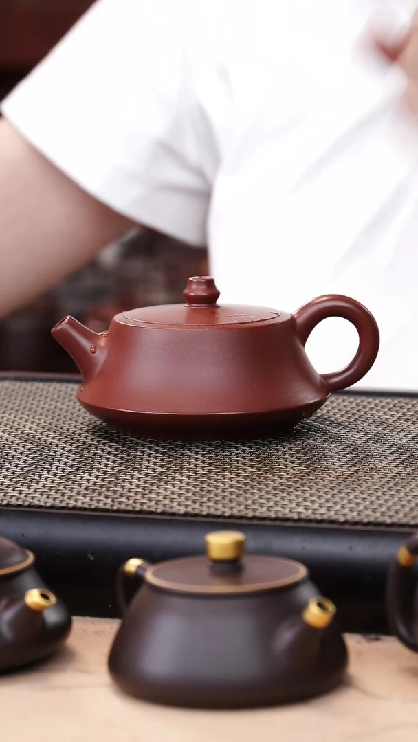 茶壶紫砂朱泥大红袍超精工嵌盖柱础200cc