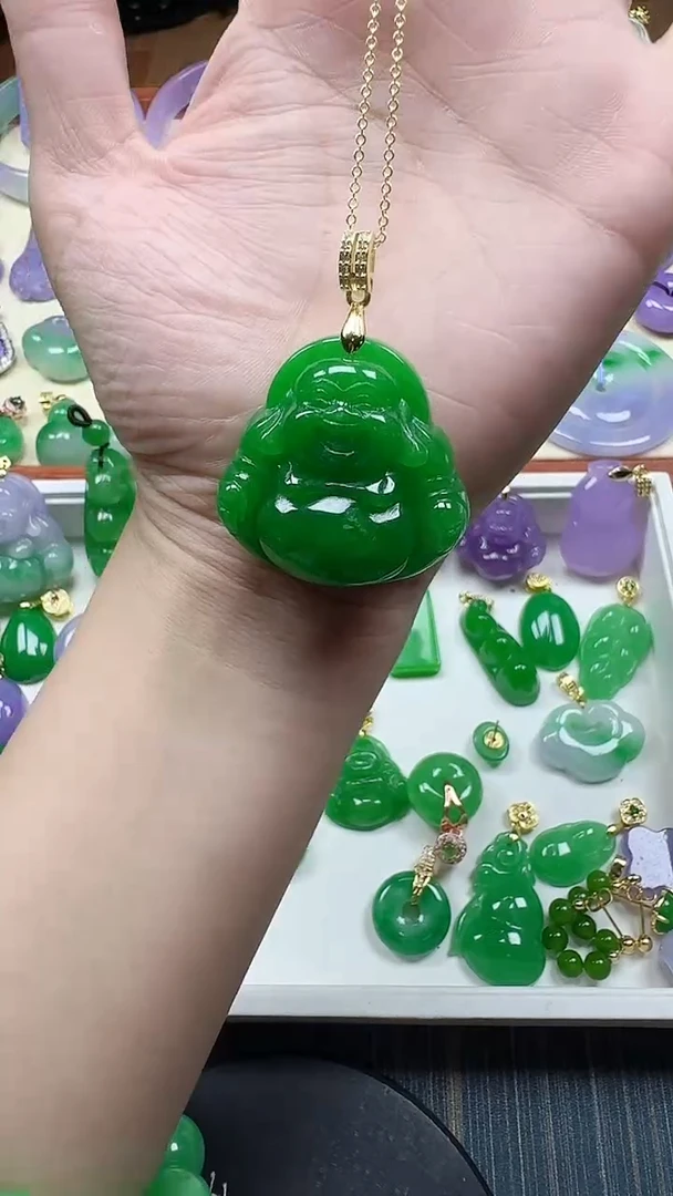 吊坠(赠链)14K金镶嵌翡翠绿大佛