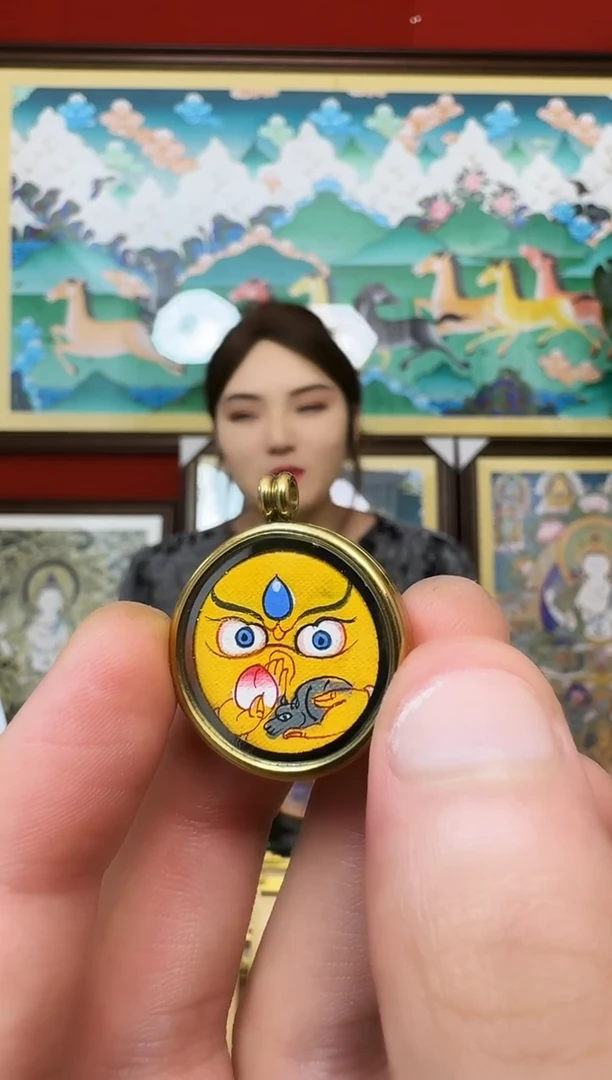 吊坠黄财神-热贡纯手绘唐卡吊坠