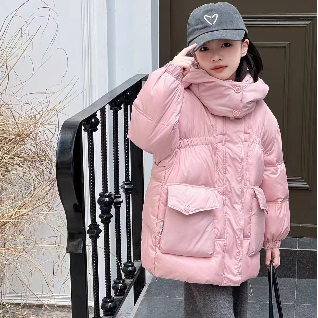 儿童羽绒服女童连帽中大童百搭洋气时尚长款防寒服【8626】