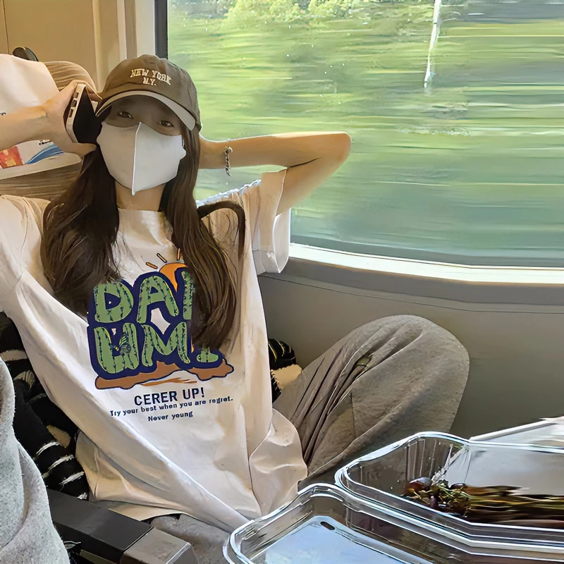 HSNP纯棉独特小众别致短袖T恤女2025新款夏装设计感宽松半袖上衣