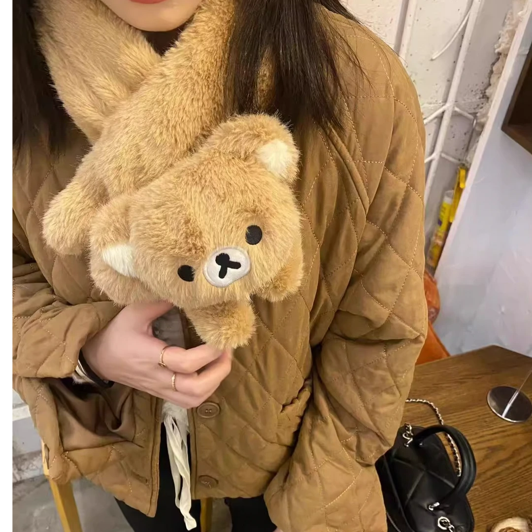 轻松熊围巾女款2025新款冬毛绒可爱护颈加绒加厚情侣骑行保暖围脖