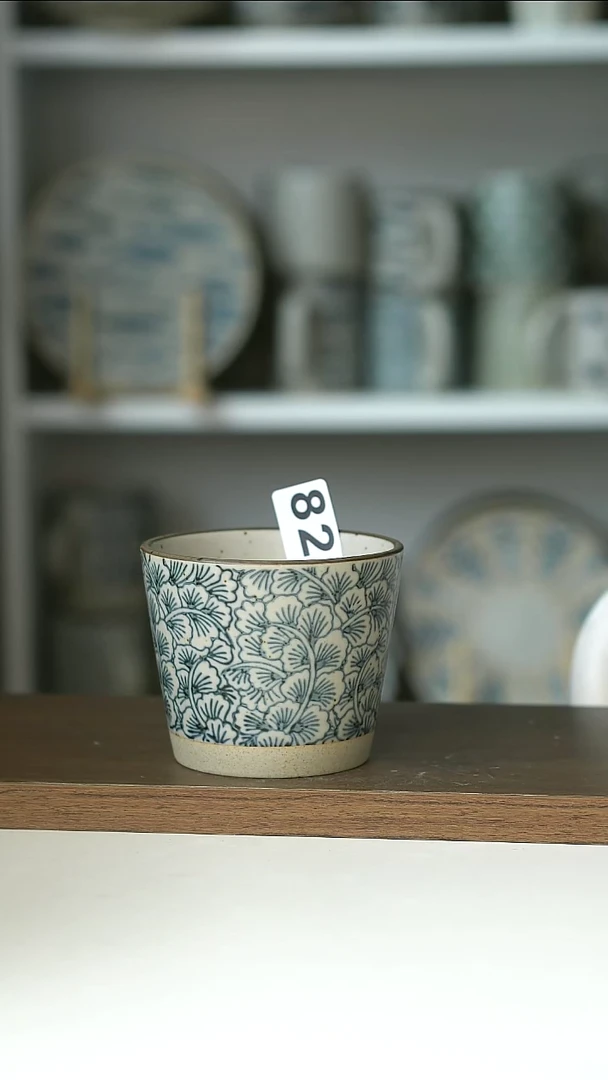 829微瑕青花银杏220ml猪口杯@4-2@