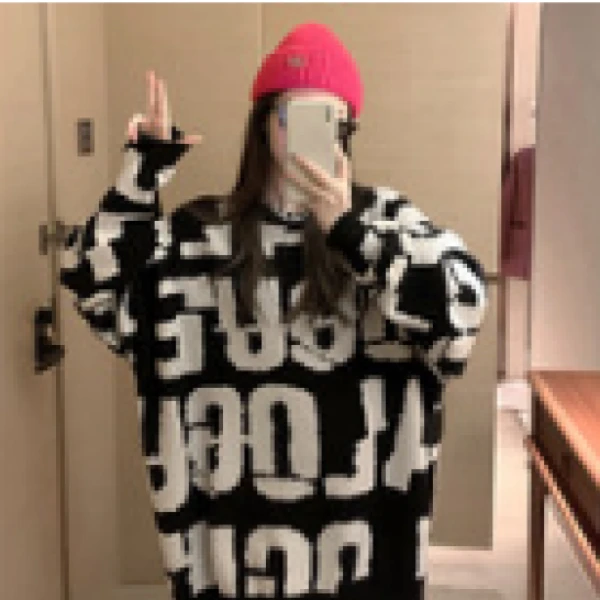 断码捡漏~新款中长款字母长袖毛针织衫4300-X