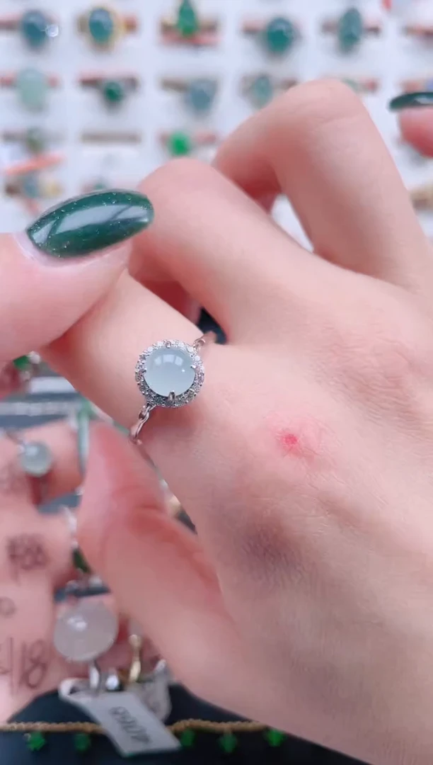 银S925镶嵌戒指翡翠天然翡翠