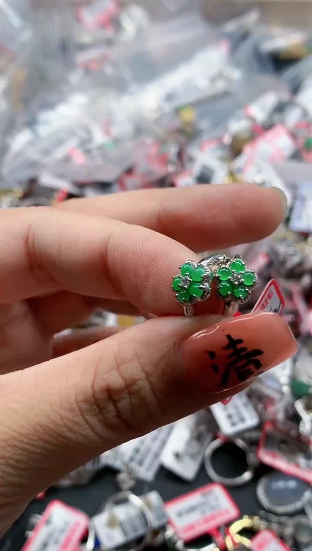 银S925镶嵌戒指翡翠天然A货缅甸翡翠