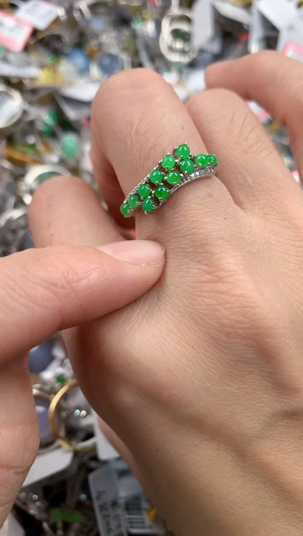 银S925镶嵌戒指翡翠S*l222   9