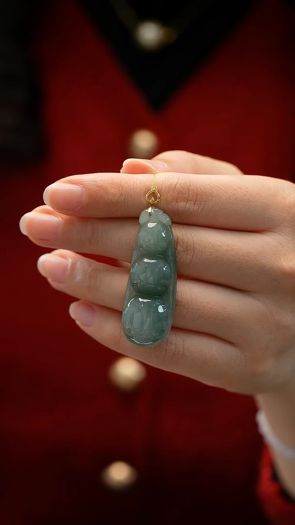 颈饰18K金镶嵌翡翠福豆