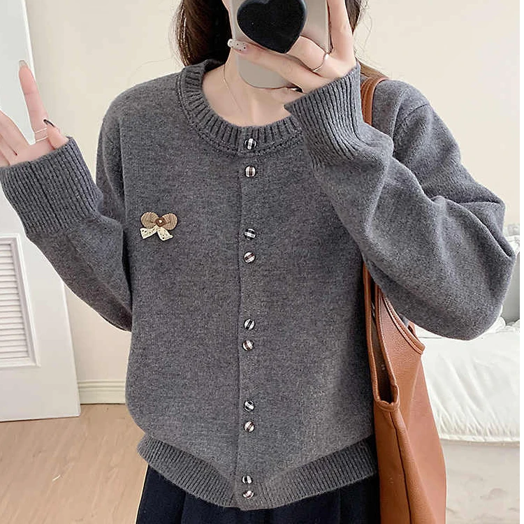 灰色针织开衫外套女2025新款秋季外穿百搭韩系毛衣早秋百搭短上衣