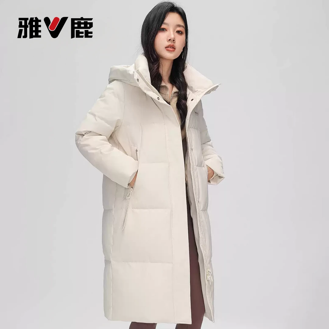 雅鹿秋冬新款百搭中长款加厚休闲时尚女装外套女士连帽羽绒服保暖