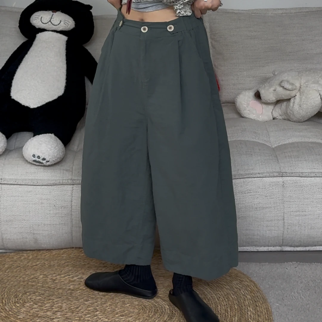 橘子罐头卫卫百搭宽松纯色复古显瘦休闲裤