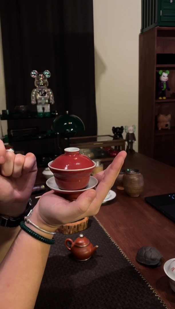 豇豆红三才葫芦盖碗..