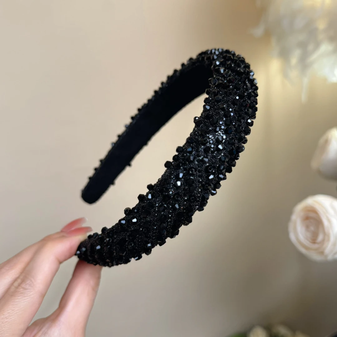 杨杨头箍百搭黑色仿水晶气质秋冬复古高颅顶发箍重工黑色网红法式