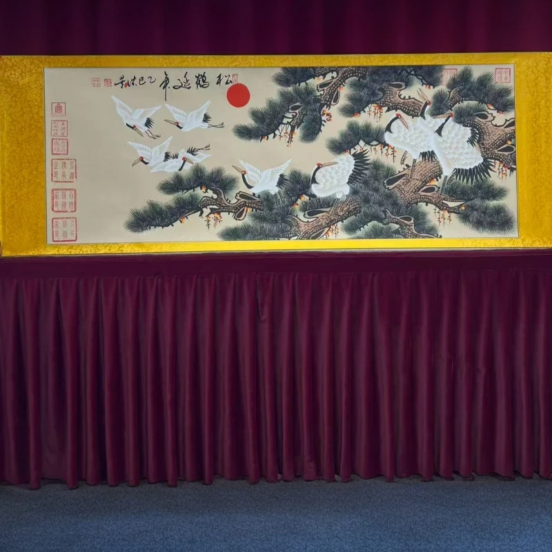 手绘国画王洪星-松鹤延年-精品卷轴，73CM乘以207CM配证书